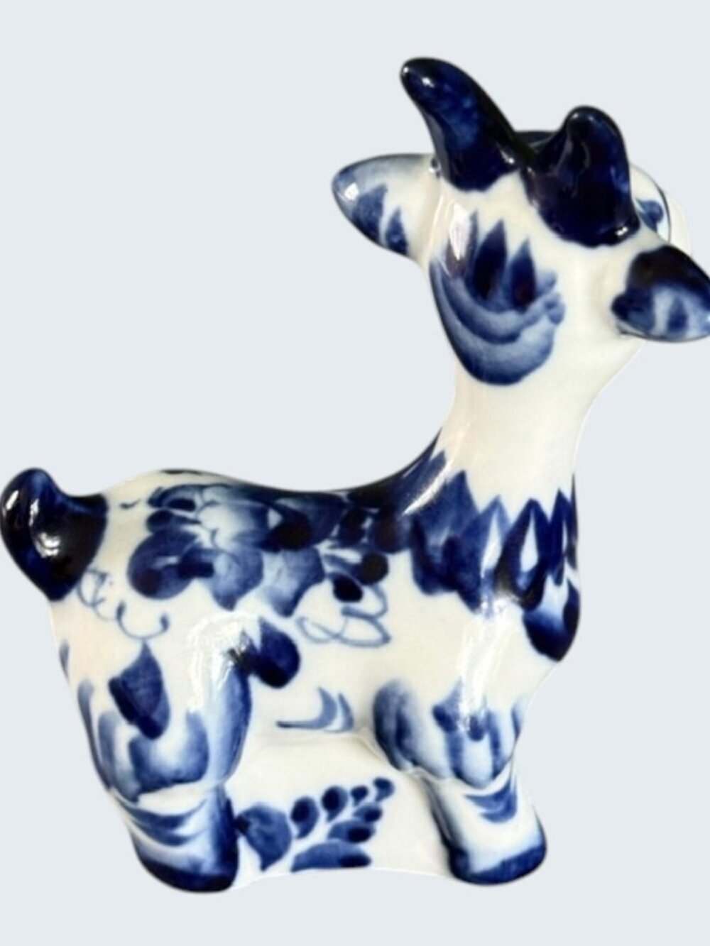 Gzhel Porcelain Goat Figurine Hand Painted Cobalt Blue White Made in Russia - Picture 4 of 6
